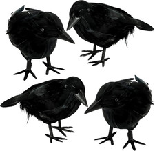 4 Pack Halloween Black Crows, Halloween Ravens Decor, Halloween Decoration Fake