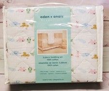 Aden  Anais 3 PC Crib Bedding Set Sheet Quilted Blanket Skirt Alphabet Animals