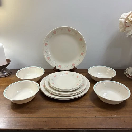 16 P Vintage Corning Corelle Forever Yours Plates Bowls Dinnerware Serves 4 EUC