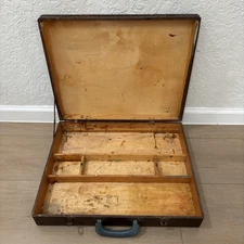 Vintage Wooden Artist Painters Palette Case Travel Box Briefcase 17x21x4