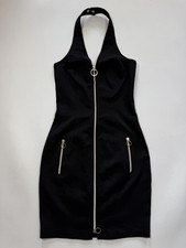 Versace Jeans Black Sleeveless V-Neck Full Zip Jersey Sheath Pockets