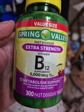 Spring Valley Extra Strength Vitamin B12 Fast Dissolve  Cherry 5000 Mcg 300 Ct