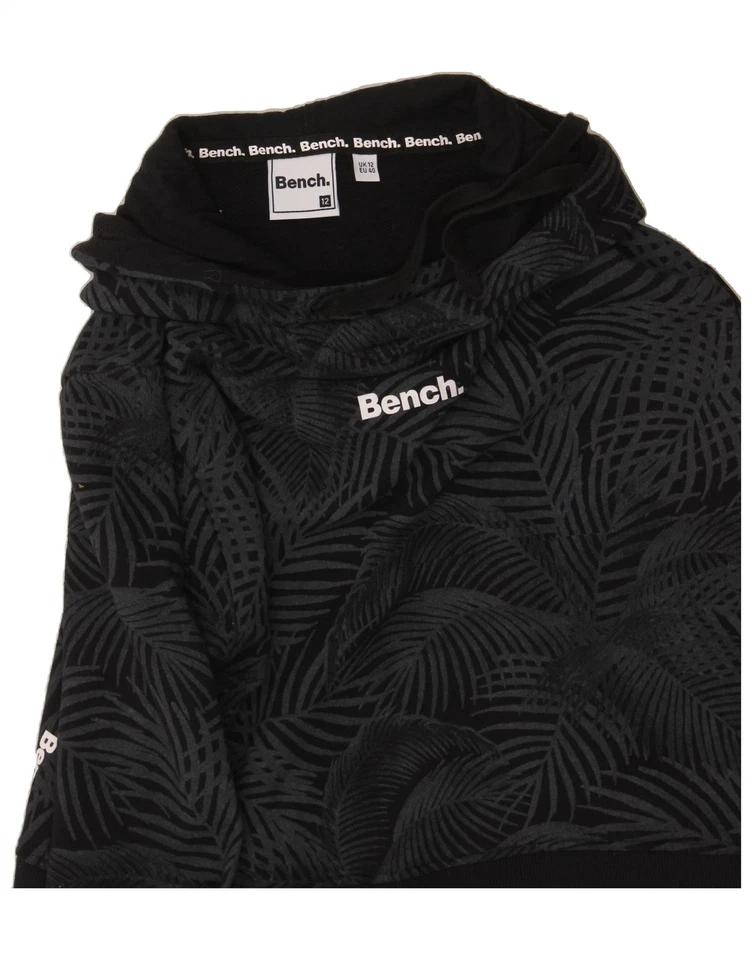 Sudadera con capucha corta con patrón abstracto BENCH para mujer Reino Unido 12 mediana negra algodón CS33 Foto 3 de 3
