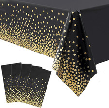Black and Gold Table Cloths, 4 Pack Disposable Party Table Cloths
