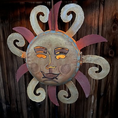 Vtg Sergio Bustamante Style Gold Sunburst Sun Face Wall Candle Holder Sculpture