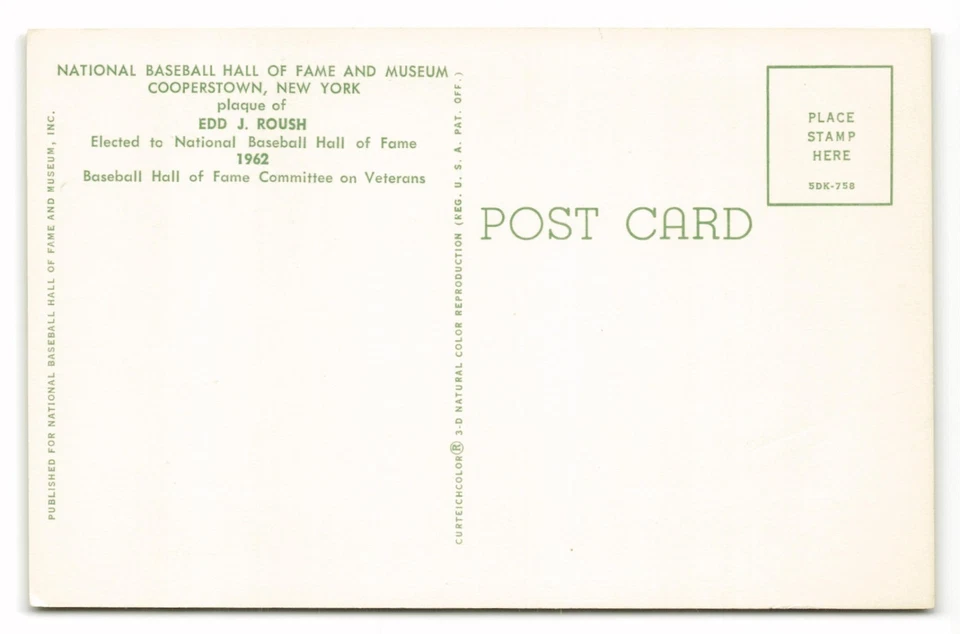 Edd Roush Signed HOF Plaque Postcard Auto Chicago White Sox - Image 2 of 2