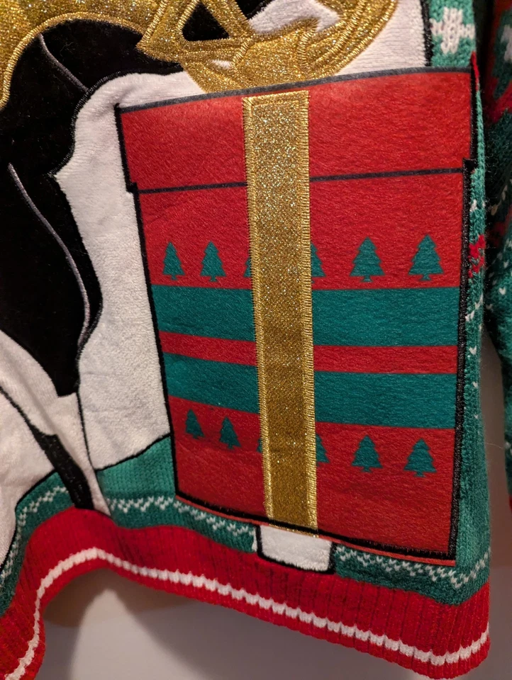 Christmas Men's XL (46-48) Cow Ugly Sweater With Bells And Beer Pocket NWT - Image 3 of 4