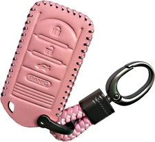 4Btn Leather Case Protector Key Fob Cover Smart Car Remote Holder Protector-Pink