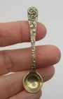 S KIRK & SON STERLING SILVER REPOUSSE FLORAL OPEN SALT SPOON w MONOGRAM "S"