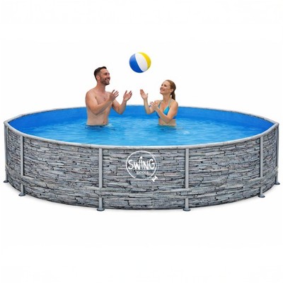 HAF Metal Frame Pool Aufstellpool Schwimmbecken Rund Steinoptik 366 x 91cm