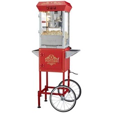 All-in-One 8oz 850W Popcorn Popper 48 Cups with Mobile Cart Setup