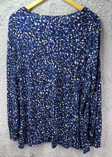 Susan Graver Womens 2X Liquid Knit Long Sleeve Blue Black Purple Speckled V Neck - Picture 3 of 10