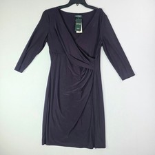 NWT Lauren Ralph Lauren Purple Faux Wrap Dress Petite 12P Ruched Sheath