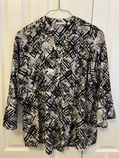 Notations Woman 3x Black N White Tunic 3/4 Length Sleeve