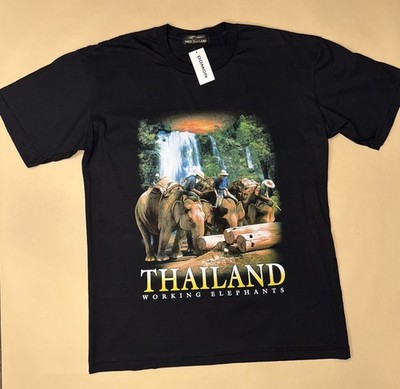 Visit Thailand The Working Elephants T-Shirt Black Men's Size Large Travel