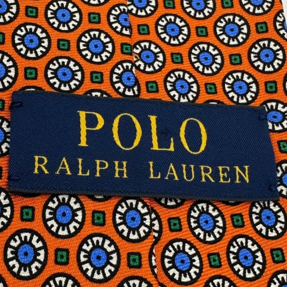 Corbata Polo Ralph Lauren Cuello Seda Hombres Talla Única Naranja Geométrica Paisley Hecha en Italia Foto 2 de 4