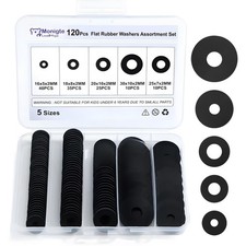 120Pcs Flat Rubber Washers Assortment Kit,16/18/20/25/30mm Black Washer,Vibra...