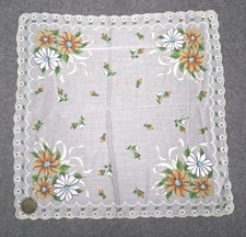 CHARMING Floral Print Cotton Hankie Handkerchief Scalloped Embroidered Edge NEW