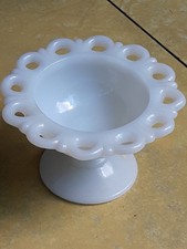 Vintage White Milk Glass Lace Edge Pedestal C...
