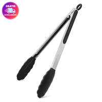 KüChenzange 30 Cm Mit Silikon Und Edelstahl, HitzebestäNdig, Schwarz, FüR Grill