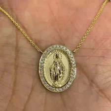 2.Ct Round Cut -Created Diamond Miraculous Medal Pendant 14K Yellow Gold Plated