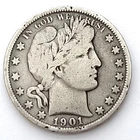 1901-P-Barber Half Dollar Silver Coin 90%  Silver Coin  V.G.
