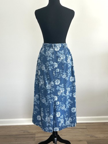 Vintage Cabin Creek Denim Floral Button Down Skirt Size 14 Cottage Core Prairie - Picture 3 of 9