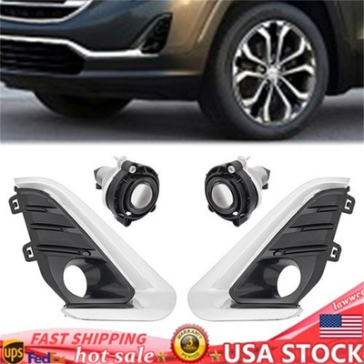 6PCS For 2018-2021 GMC Terrain Front Bumper Fog Lights Lamp w/Bezel &Chrome Trim