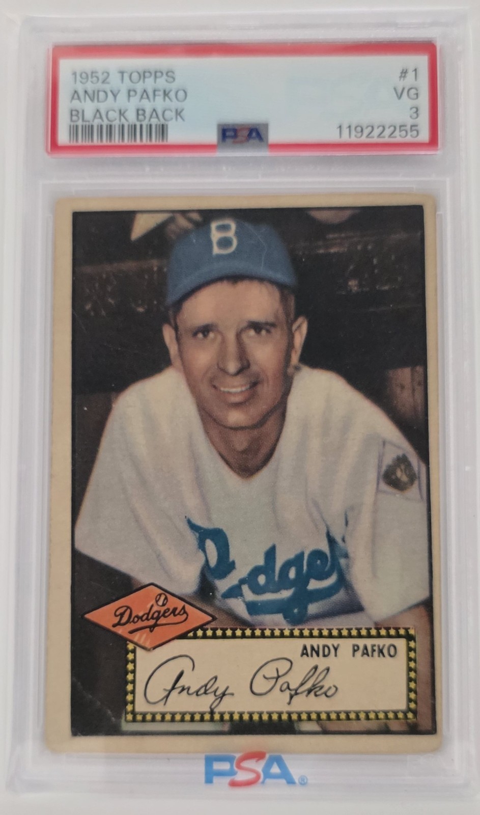 1952 Topps Andy Pafko Baseball Card #1 BLACK BACK PSA 3 FREE SHIPPING &INSURANCE
