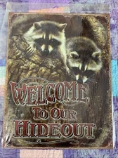 Welcome To Our Hideout Metal 12.5x16 Man Cave Bar Garage Decor Hangout Game Room