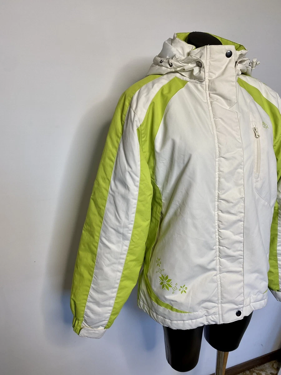 Outdoor Expedition Womens Green White Hooded Zip Front Jacket Size
