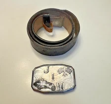 Vtg Hook Fast Sprint Car Checkered Flag "JIM" Belt Buckle w Belt NOS Boys Sz 26