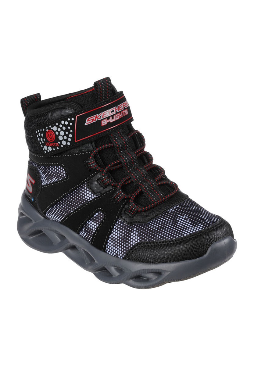 Skechers S Lights Twisted Brights ZERRIX Boys Boots LED 400145L Black Red
