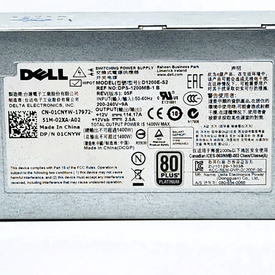 Dell D1200E-S2 1400W Power Supply - For PowerEdge C5000/C8000/R620/R720 - Image 2 of 4