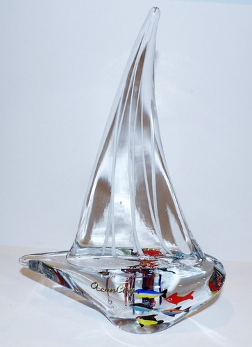 MURANO STYLE ART GLASS AQUARIUM FISH 10 1/4" SAILBOAT SCULPTURE ~OCEAN CITY~