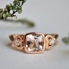 Three-Stone Engagement Ring 925 Silver 1.86Cr Cushion Lab-Created Morganite