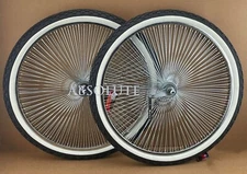 VINTAGE LOWRIDER 26" 144 SPOKE CHROME DAYTON RIM SET W/ WHITEWALL KNOBBY TIRES.