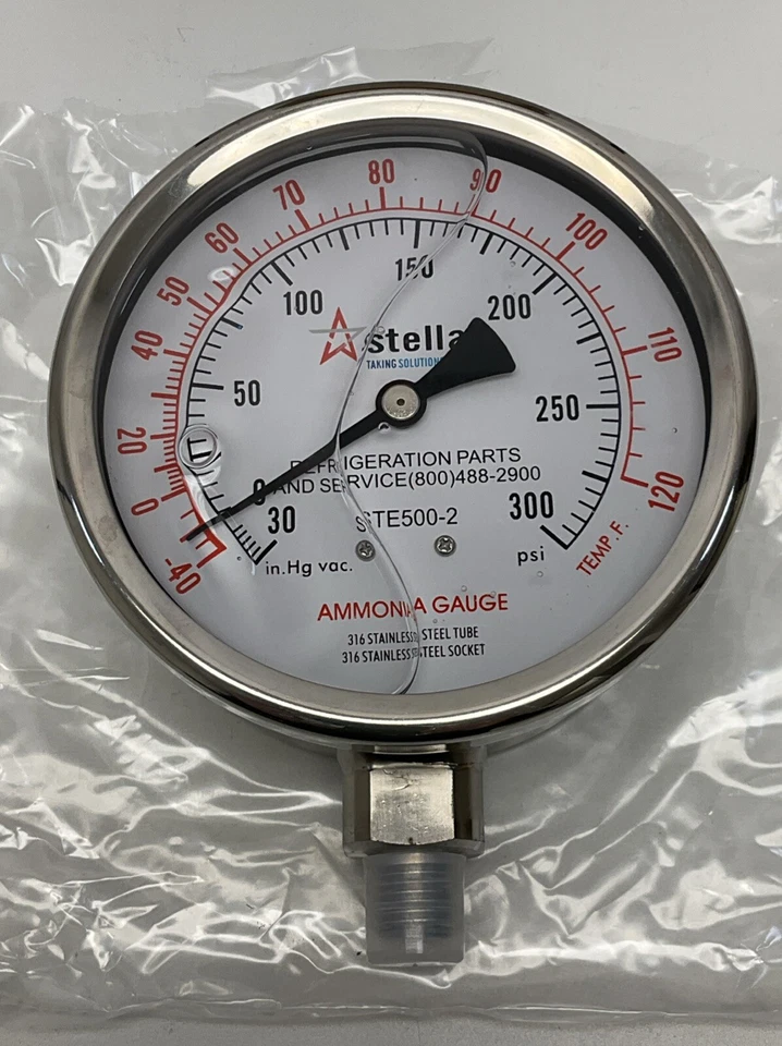 Stellar STE500-2 4" Ammonia Gauge -30inHg-300 PSI 316 SS Tube & Socket, 1/4" NPT - Image 4 of 4