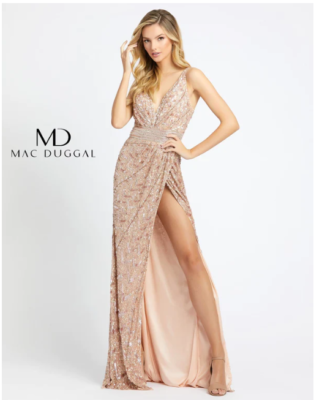 MAC DUGGAL SEQUIN CHEVRON FAUX WRAP PINK/ROSE GOLD GOWN DRESS sz 4 | eBay