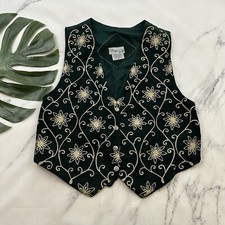 Cheynne Womens Vintage 90s Suede Leather Vest Size M Green Embroidered Western