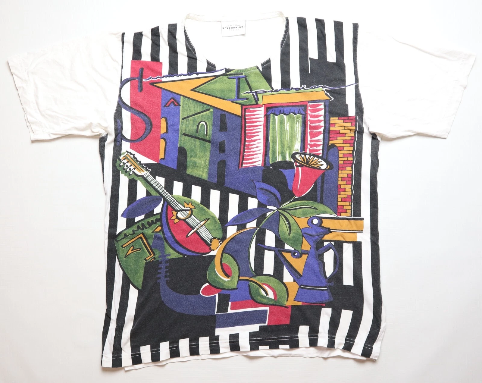 SUMMER PRINT 90s VINTAGE ABSTRACT GRAPHIC TEE SHIRT JERSEY TOP ADULT UNISEX L