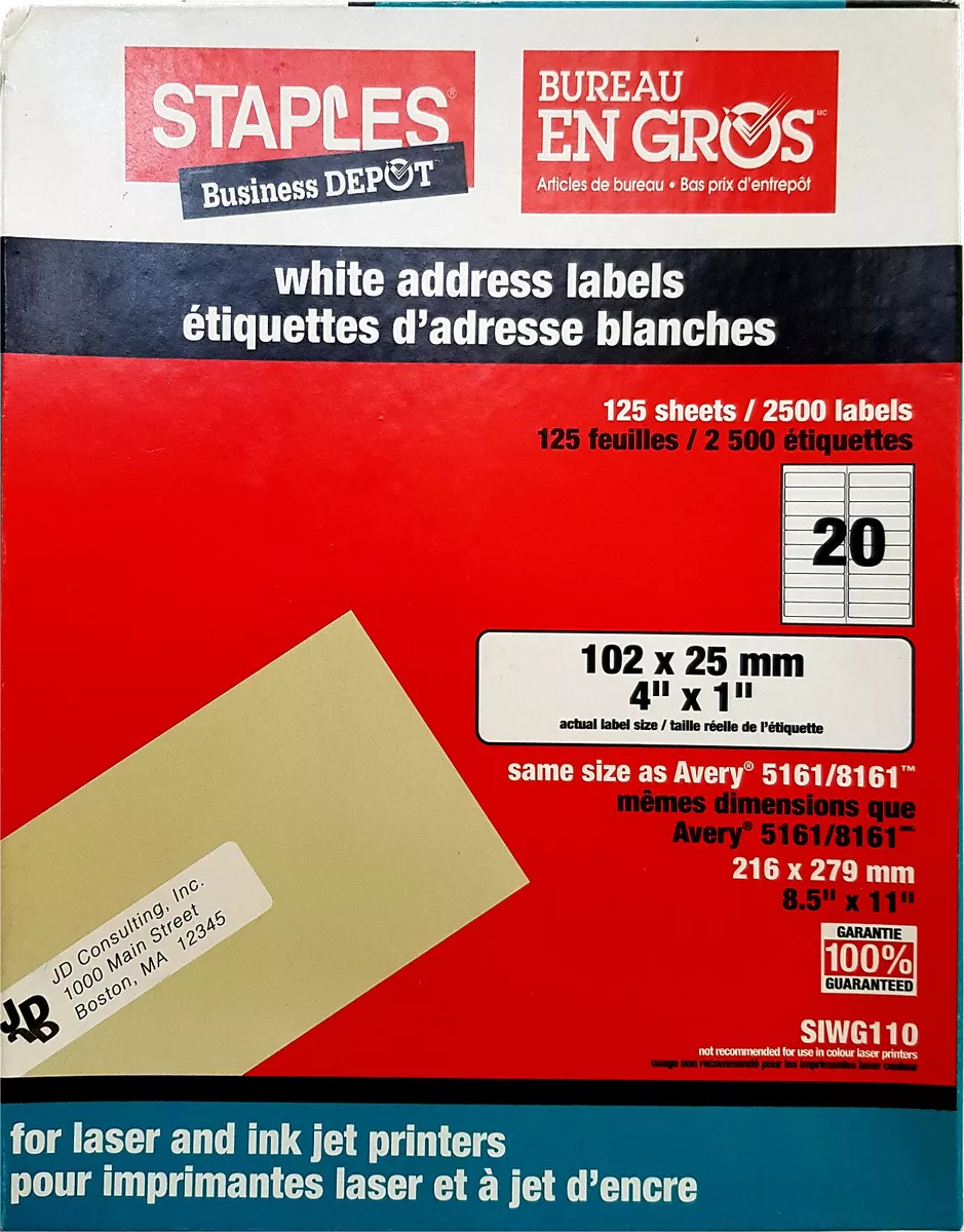 Staples - Étiquettes d'expédition blanches pour imprimantes jet d