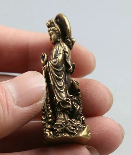 Ciondolo piccolo 2" Curio bronzo cinese buddismo Kwan-yin dea Guan Yin - Foto 5 di 6