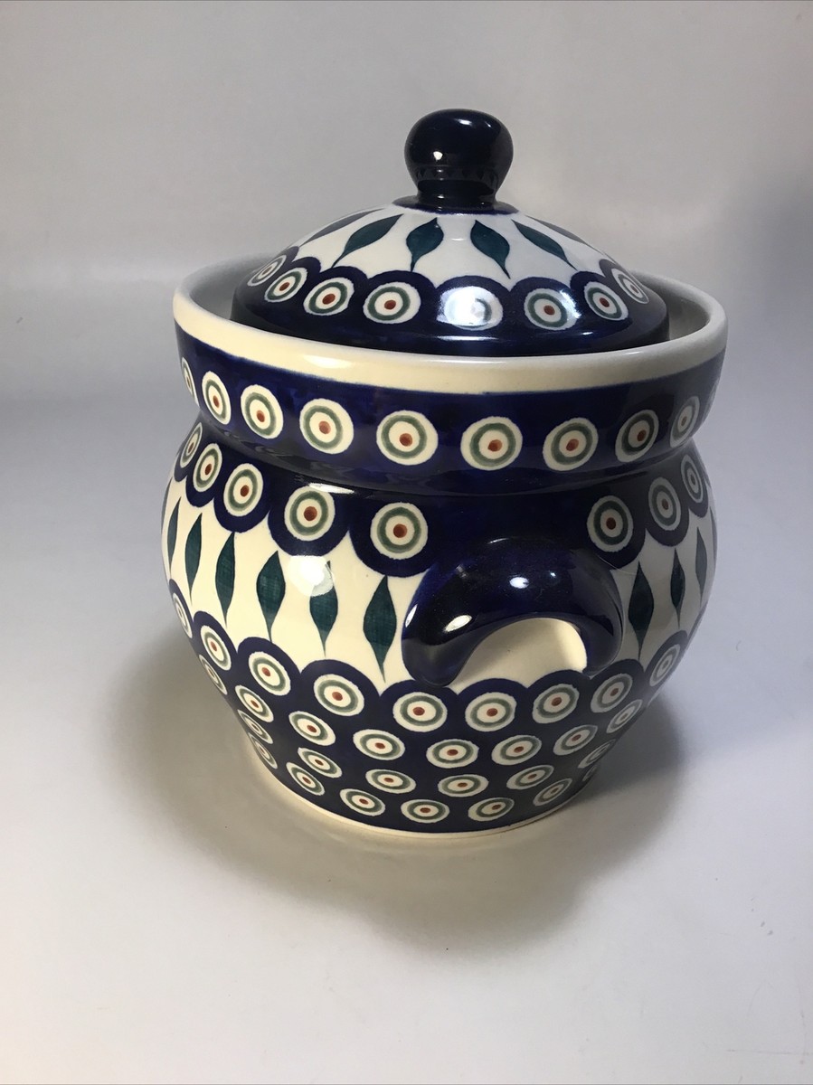 Boleslawiec Polish Pottery Canister Ginger Jar Pot Peacock Pattern