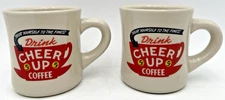 (2) CHEER UP DRINK COFFEE DINER MUGS BY QUALITY TIME 3-3/4" TALL HEAVY CERAMIC