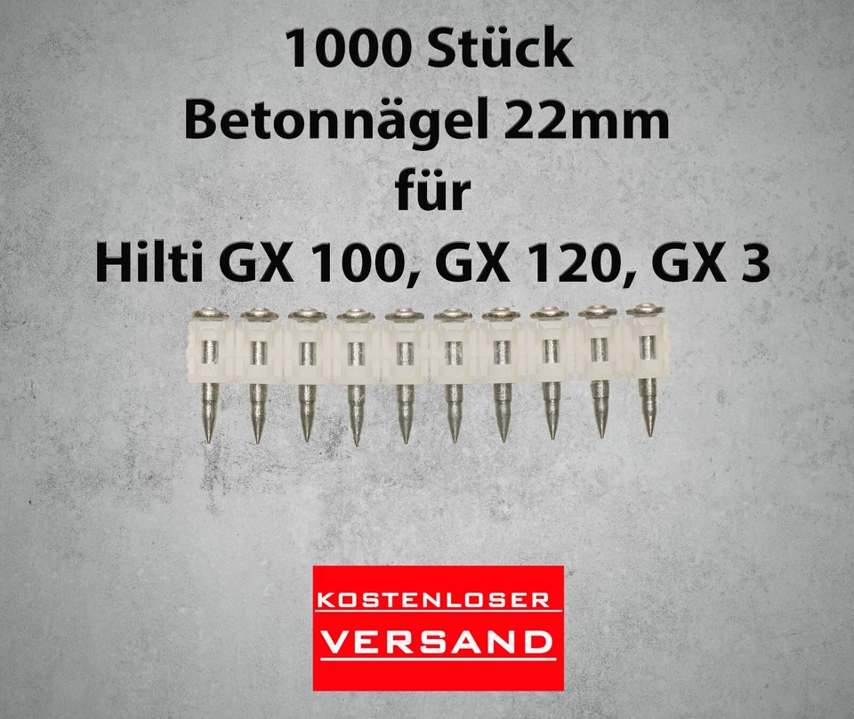 MARKENLOS 22 mm Betonnägel 1000 Stück passend für Hilti GX 100, GX 120, GX 3 Gasnagler