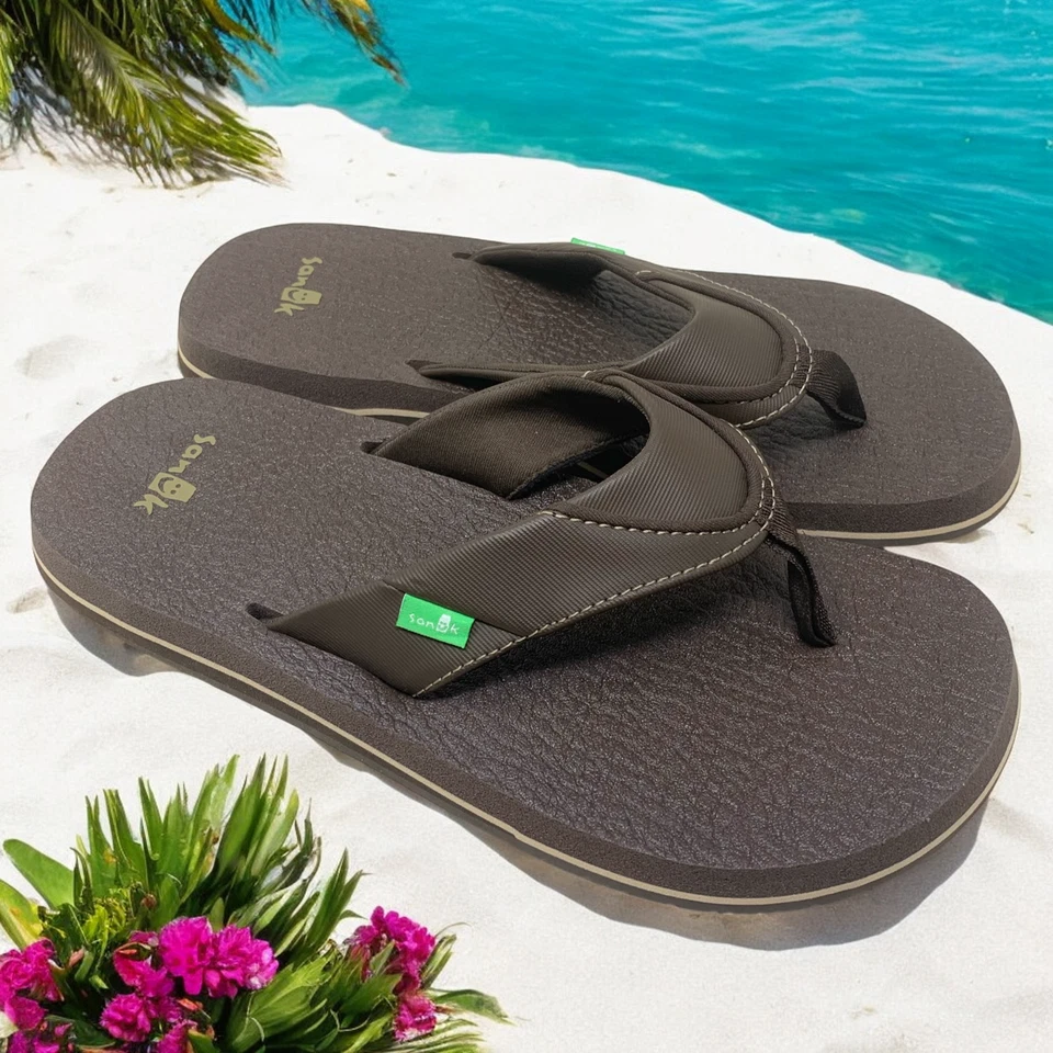Sanuk Cerveza Acogedoras Chanclas Tanga Marrón Yoga Mat Para Hombre Talla 8 EU 41 Playa Piscina Foto 2 de 4