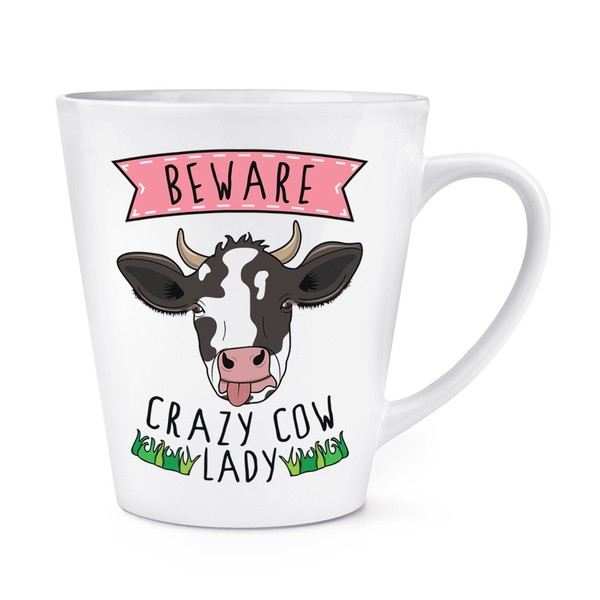 Beware VerrüCkte Kuh Damen 341Ml Latte Becher Tasse - Lustig Tiere Scherz-image