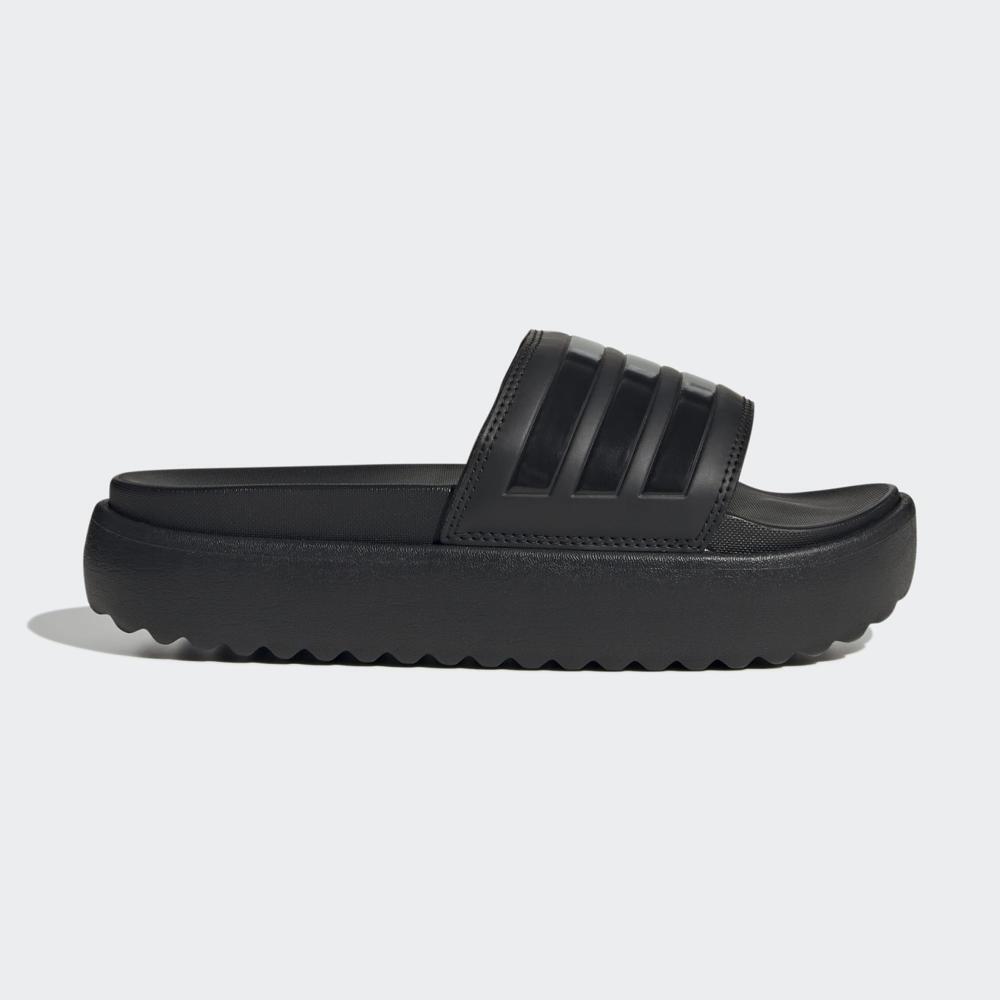 Adidas Adilette Platform Slides - Core Black - 3 Stripes Bandage