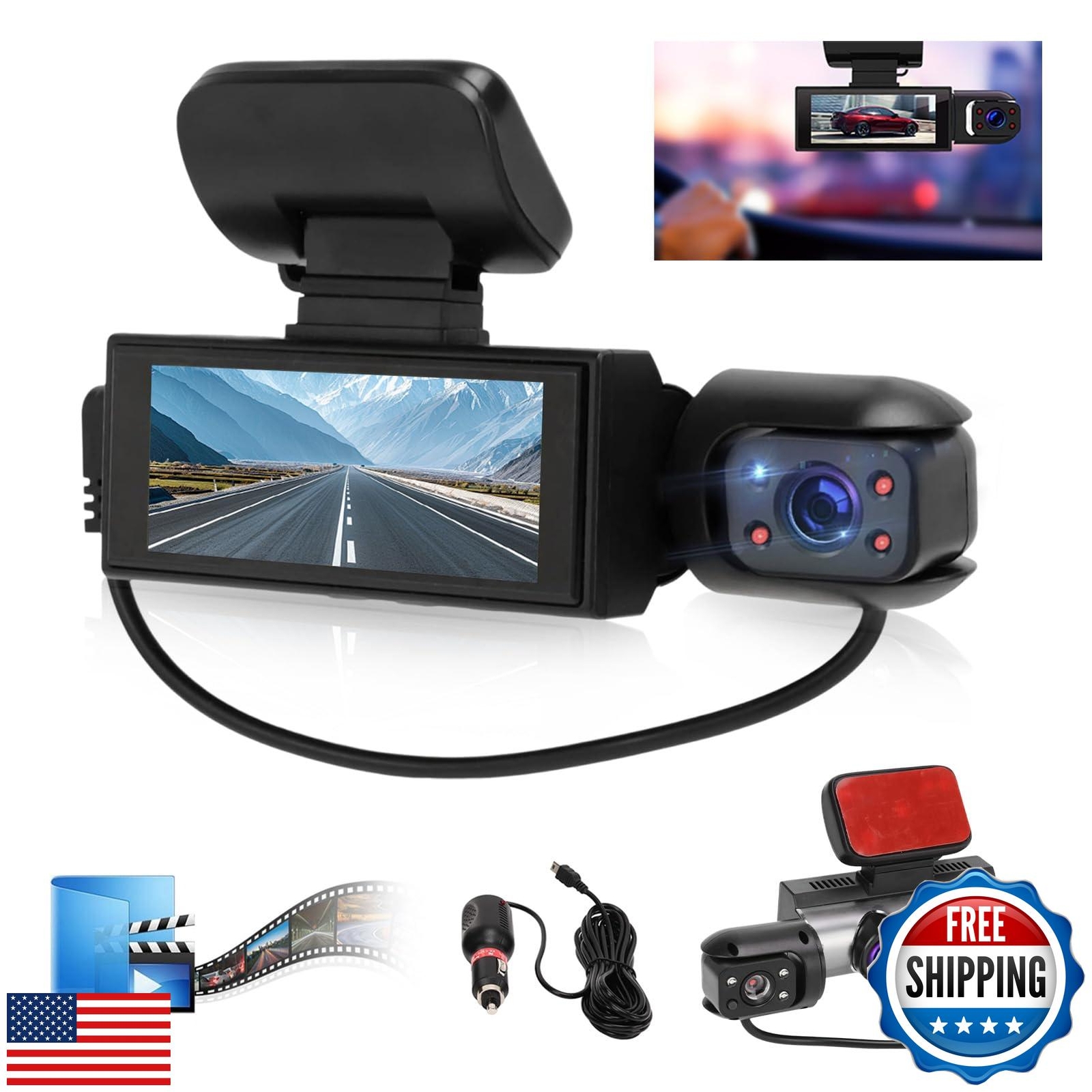 Rotatable Front and Rear Dash Cam with 1080P FHD for Cars by Suppo-image